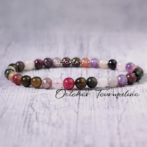 Healing Rainbow Tourmaline Bracelet -Natural Tourmaline Stone Bracelet- Tourmaline Crystal Bracelet- October Birthstone Gift, Crown Chakra