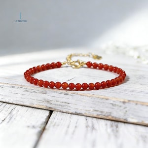 Dainty Red Carnelian Bracelet in 14K Gold Filled, Minimalist Gemstone Crystal Jewelry, Sacral Chakra