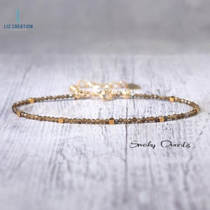 Delicate Smoky Quartz Skinny Bracelet - Natural Stone Dainty Bracelet- Smoky Quartz Crystal Layering Bracelet, Minimalist Gift, Root Chakra