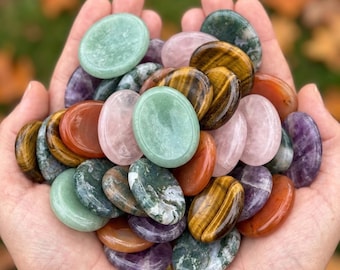 Natural Multicolored Gemstone Worry Stone - Mixed Thumb Crystal Palm Stone Set- Pocket Gift
