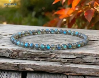 4 mm natuurlijke labradoriet armband – natuurlijke blauwe flits sierlijk stapelen minimalistische sieraden cadeau