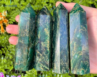 Emerald Crystal Tower Point, Natural Stone Obelisk Wand, Heart Chakra Altar Decor, May Birthstone