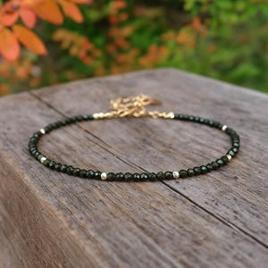 Healing Dainty Shungite Crystal Stacking Bracelet -Natural Stone Minimalist Bracelet, Heart Chakra, Layering