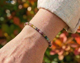 Armband met regenboogtoermalijnkristal: armband met natuurlijke edelsteen, geboortesteen oktober, steen van evenwicht