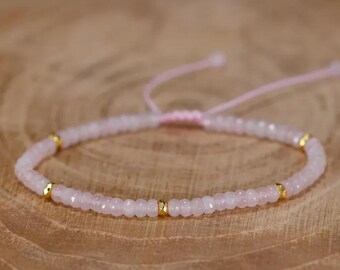 Natural Rose Quartz Bracelet-Energy Protection Strength Bracelet-Pink Gemstones Healing Bracelet-Meditation Grounding Calming Balance Gift