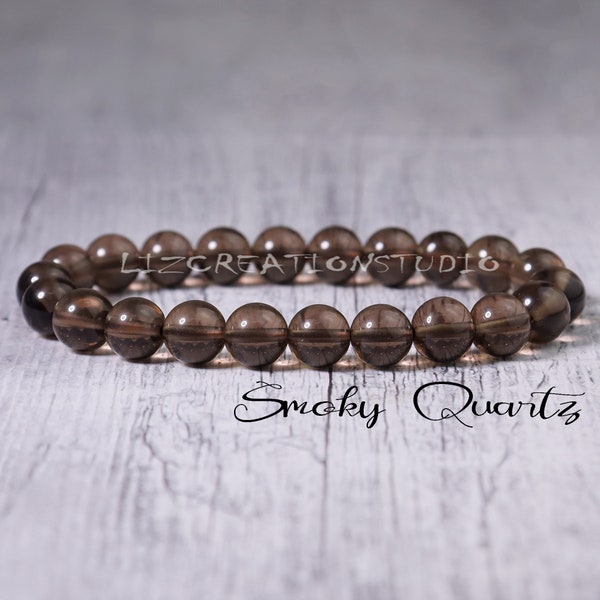 Smoky Quartz Bracelet - Natural Stone Stretch Bracelet- Healing Crystal Yoga Bracelet -Spiritual Protection November Birthstone Gift