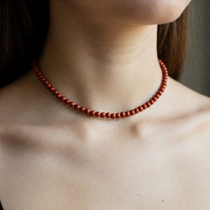 Delicate Red Jasper Dainty Choker - Natural Stone Necklace - Red Jasper Crystal Choker Necklace - Minimalist Root Chakra Gift for Women