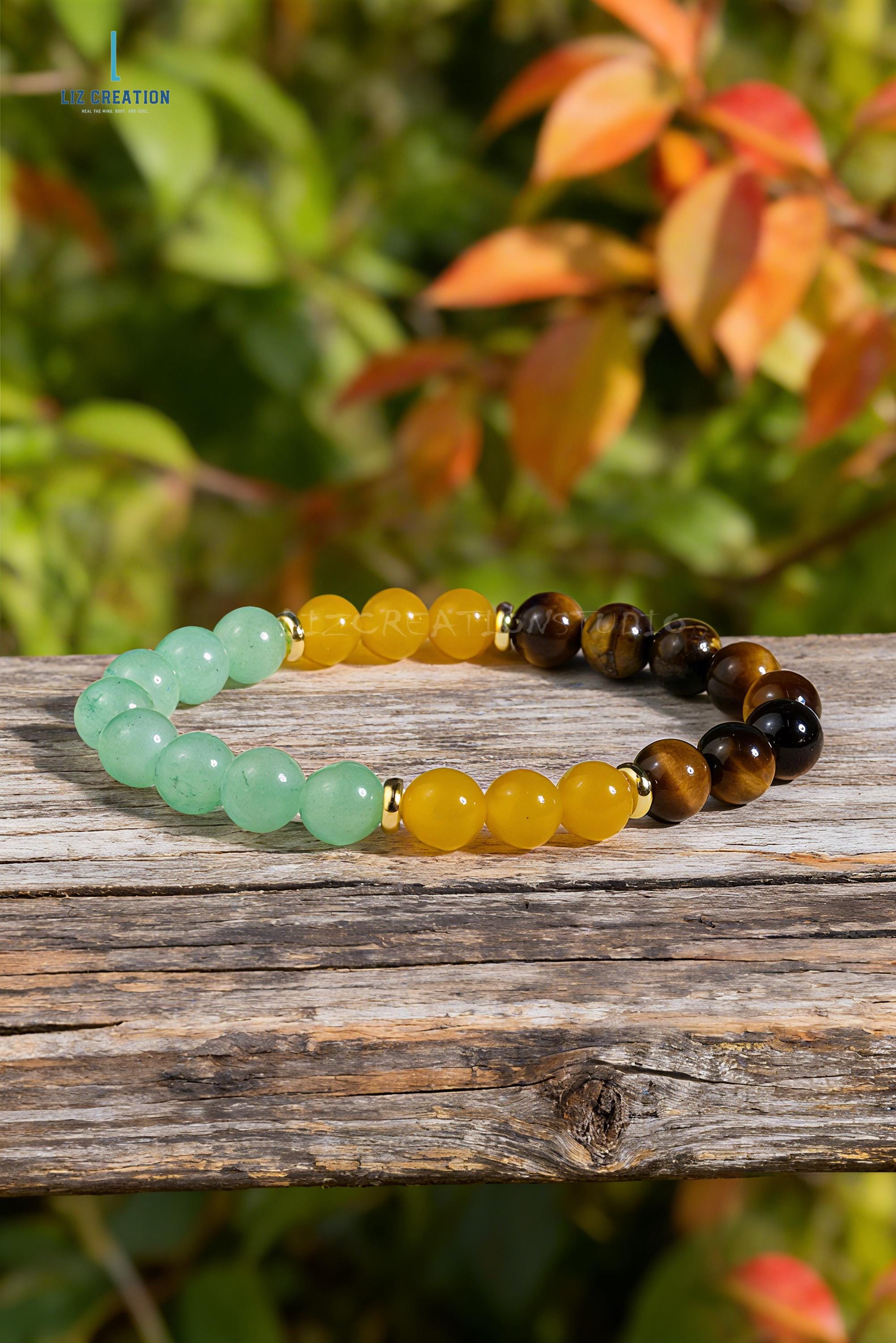 ヒーリングクリスタル繁栄ブレスレット - 天然タイガーアイ、グリーン