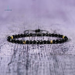 Black Obsidian Bracelet, Minimalist Bracelet -Natural Stone Dainty Bracelet- Delicate Obsidian Crystal Bracelet- Root Chakra Gift for Women