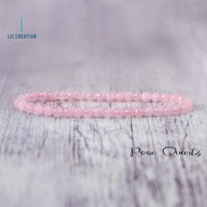 Delicate Rose Quartz Crystal Dainty Bracelet, Natural Gemstone Bracelet, Heart Chakra