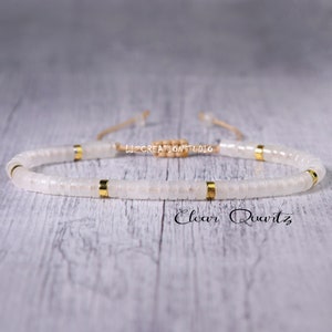 Minimalist Clear Quartz Bracelet -Natural Stone Dainty Bracelet-Clear Quartz Crystal Bracelet, Delicate April Birthstone Gift, Heart Chakra
