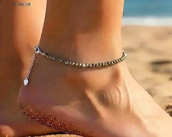 Dainty Pyrite Crystal Anklet, Natural  Minimalist Gemstone Ankle Bracelet Jewelry, Solar Plexus Chakra, Prosperity