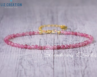 Strawberry Quartz Minimalist Bracelet -Natural Gemstone Dainty Bracelet- Healing Crystal Yoga Bracelet- Delicate Spiritual Protection Gift