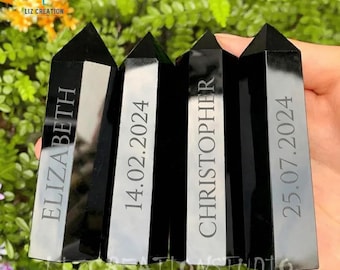 Personalized Natural Obsidian Gemstone Tower Point- Healing Crystal Obelisk Wand- Root Chakra, Mineral Specimens