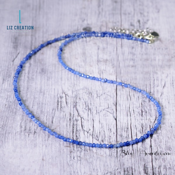 Delicate Blue Aventurine Choker Necklace, Healing Aventurine Crystal Beaded Dainty Choker, Natural Stone Minimalist Choker Necklace Gift