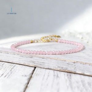 Minimalist Rose Quartz Crystal Healing Bracelet -Natural Pink Gemstone Dainty Bracelet- Heart Chakra, Self-Love