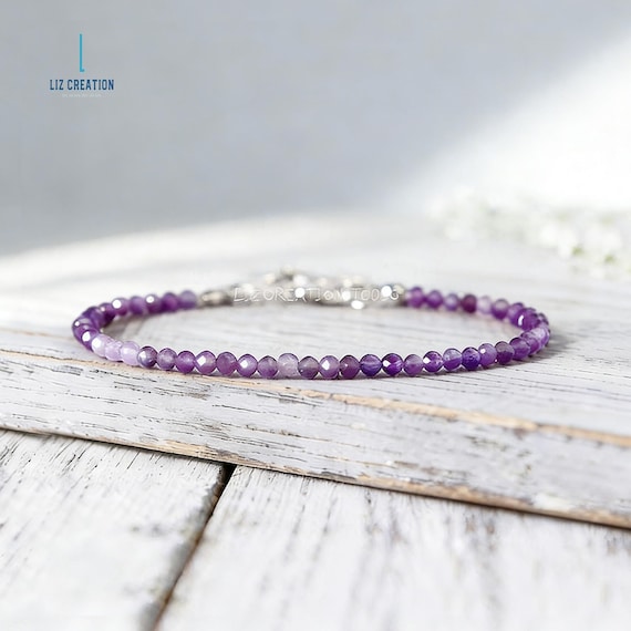 Minimalist Amethyst Crystal Healing Bracelet- Natural Purple Gemstone Bracelet -February Birthstone, Spiritual Awareness