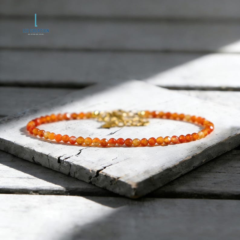 Minimalist Carnelian Crystal Bracelet -Natural Stone Dainty Bracelet- January Birthstone , Sacral Chakra image 2
