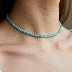 Delicate Larimar Choker Necklace,  Larimar Crystal Beaded Dainty Choker, Natural Larimar Stone Minimalist Choker Necklace Gift,All Chakras