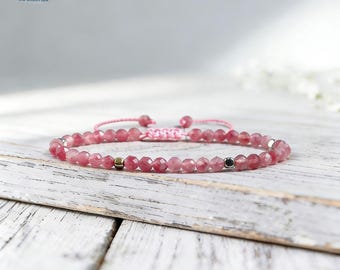 ピンクトルマリン宝石ブレスレット、AAA 4 mmファセットピンク