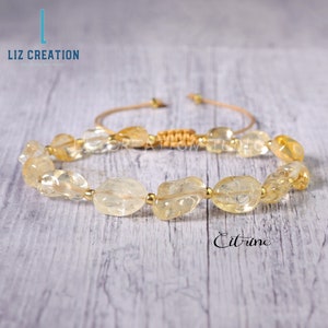 Citrine Bracelet -Natural Stone Dainty Bracelet- Delicate Citrine Crystal Bracelet, Solar Plexus Chakra, November Birthstone Gift for Women