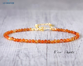 Carnelian Bracelet, Minimalist Bracelet -Natural Stone Dainty Bracelet-Healing Crystal Delicate Spiritual Protection January Birthstone Gift