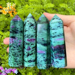 Ruby Zoisite Tower- Ruby Zoisite Point, Natural Ruby Zoisite Stone Obelisk Wand, Metaphysical Crystal  Energy Mineral Specimen Gift