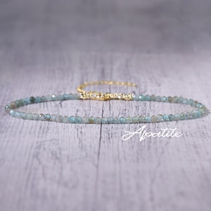 Minimalist Bracelet -Natural Apatite Stone Dainty Bracelet- Delicate Apatite Crystal Bracelet, Spiritual Protection Bracelet, Throat Chakra