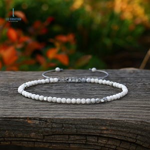 Natural Howlite Gemstone Dainty Bracelet , Healing Howlite Crystal Minimalist Bracelet, Crown Chakra, Stone of Calmness, Patience