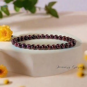 Garnet Beaded Bracelet- Natural Garnet Gemstone Bracelet- Delicate Garnet Crystal Bracelet - January Birthstone Gift, Root Chakra for Women