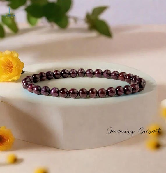 Garnet Beaded Bracelet- Natural Garnet Gemstone Bracelet- Healing