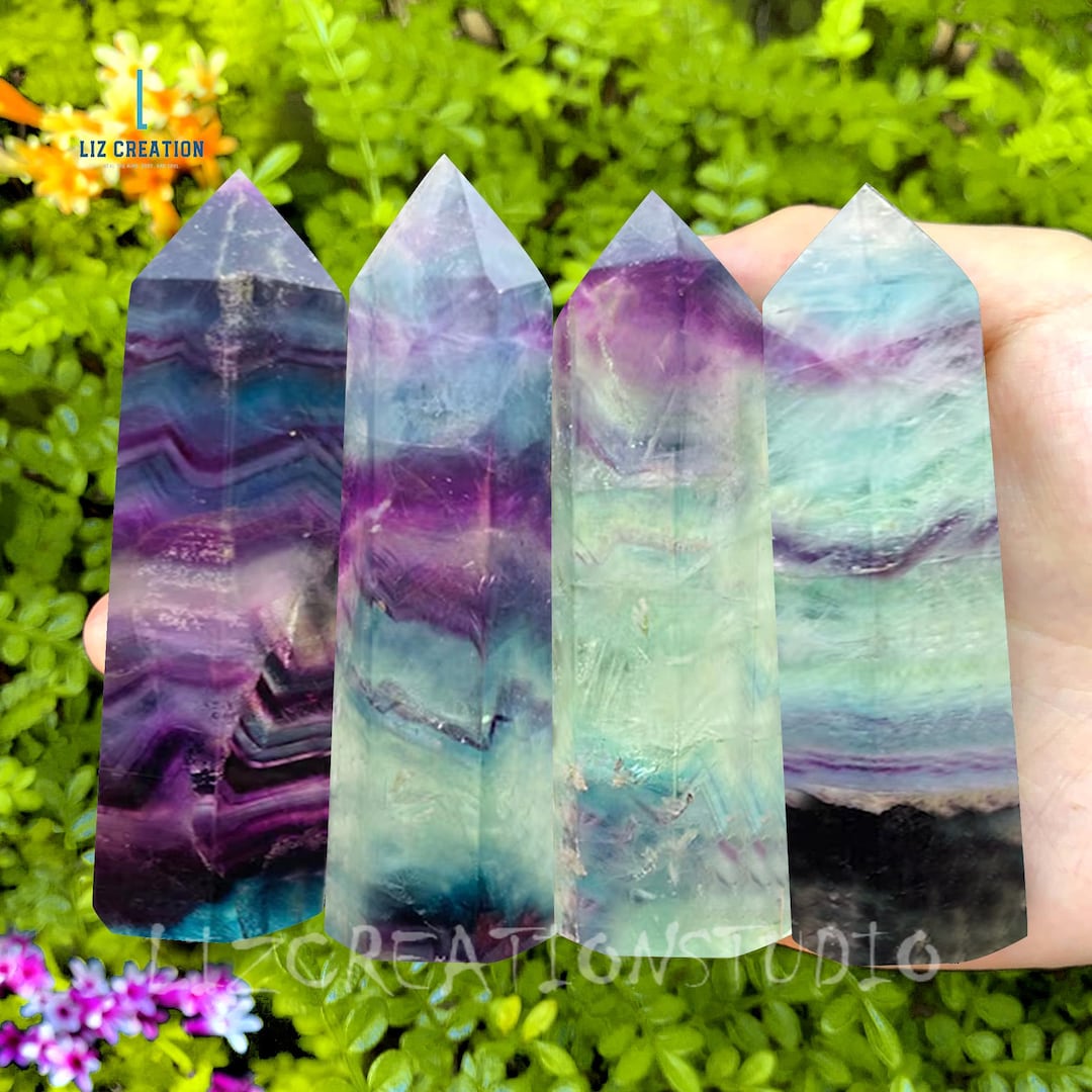 Torre Di Fluorite Arcobaleno Di Grado AAA, Fluorite Verde Viola, Qualità Gemma, Cristallo Curativo Per La Casa, 124 G - Italia - Foto 12