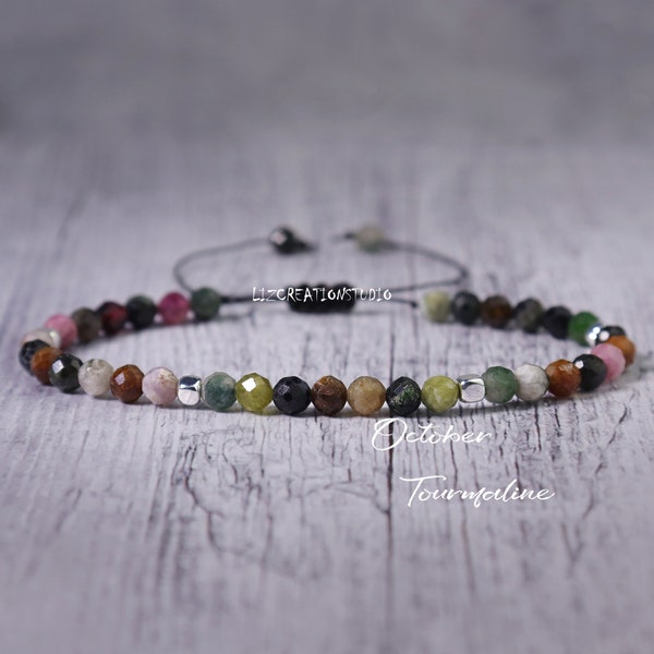 Minimalist Tourmaline Bracelet,-Natural Stone Dainty Bracelet-Healing Crystal Bracelet,Delicate Spiritual Protection October Birthstone Gift