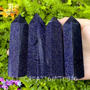 Natural Blue Goldstone Tower Point -Blue Gemstone Tower Point-Crystal Obelisk Wand-Throat Chakra Stone Obelisk Polished Crystal Home Decor