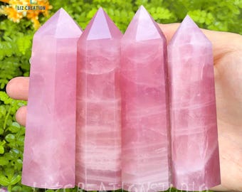 Natural Rose Quartz Tower Point- Pink Gemstone Obelisk Wand- Heart Chakra Tower -Polished Crystal Home Decoration, Mineral Specimens