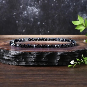 4mm Orca Agate Bracelet, Natural Gemstone Dainty Bracelet, Delicate Orca Agate Crystal Bracelet, Throat Chakra Gift for Women