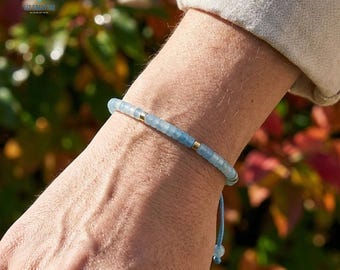 Minimalist Aquamarine Crystal Bracelet -Natural Dainty Blue Gemstone Bracelet, March Birthstone, Wedding Gift
