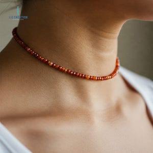 Delicate Carnelian Stone Minimalist Choker Necklace -Natural Gemstone Dainty Necklace- Carnelian Crystal Choker Gift Women, Sacral Chakra