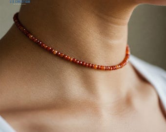 Healing Carnelian Crystal Minimalist Choker -Natural Gemstone Dainty Necklace- Sacral Chakra