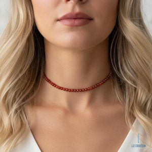 Roter Karneol Halsreif, zierliche Kristallhalskette, minimalistischer roter Edelstein, Leidenschaft & Motivation Geschenk