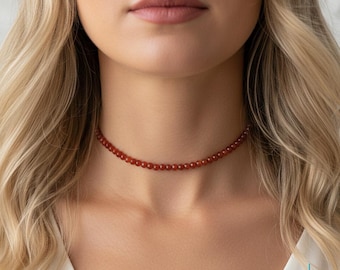 Red Carnelian Choker, Dainty Crystal Necklace, Minimalist Bold Red Gemstone, Passion & Motivation Gift