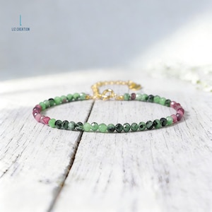 Minimalistisches Rubin Zoisit Kristall Heilstein Armband - Natürliche Zierliche Anyolite Edelstein Armband - Herz & Wurzel Chakra