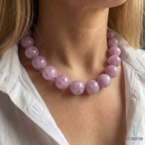Handknuten Kunzit Halsband, Stor Rosa Kristall Grov Ädelstens Choker • Statement Smycken Gåva