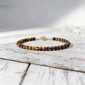 Delicate Minimalist Tiger Eye Crystal Healing Bracelet -Natural Gemstone Dainty Bracelet, Abundance, Prosperity