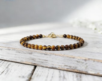 Delicada pulsera minimalista de cristal de ojo de tigre para curación. Pulsera delicada con piedras preciosas naturales, abundancia y prosperidad.