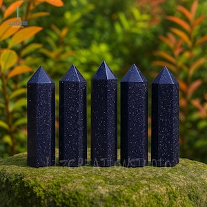 Natural Blue Goldstone Tower Point -Blue Gemstone Tower Point- Crystal Obelisk Wand- Throat Chakra Stone Obelisk Polished Crystal Home Decor