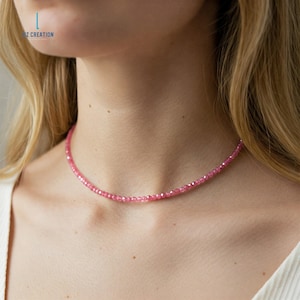 Pink Tourmaline Necklace, Tourmaline Crystal Beaded Dainty Choker, Natural Tourmaline Stone Minimalist Choker Necklace Gift, Heart Chakra