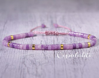 Lepidolite Bracelet- Minimalist Bracelet -Natural Stone Dainty Bracelet- Healing Crystal Delicate Spiritual Protection 7th Chakra Gift