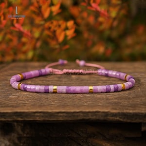 Healing Lepidolite Crystal Dainty Bracelet ,Natural Gemstone Minimalist Bracelet, Third Eye Chakra ,Stone of Transition