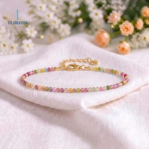 Minimalist Rainbow Tourmaline Crystal Healing Bracelet -Natural Gemstone Dainty Bracelet- October Birthstone